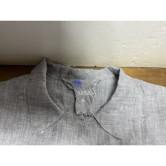Yuvita Linen Gray Button Up Top Ladies Size Medium Tunic Lagenlook - Picture 4 of 13